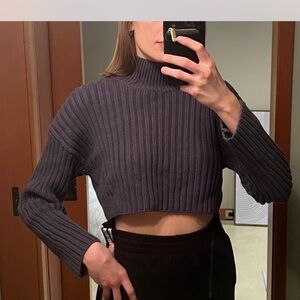Cropped Ribbed Turtleneck Sweater